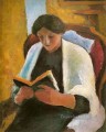 赤い肘掛け椅子で読書をする女性 Lesende Frauimroten Sessel August Macke
